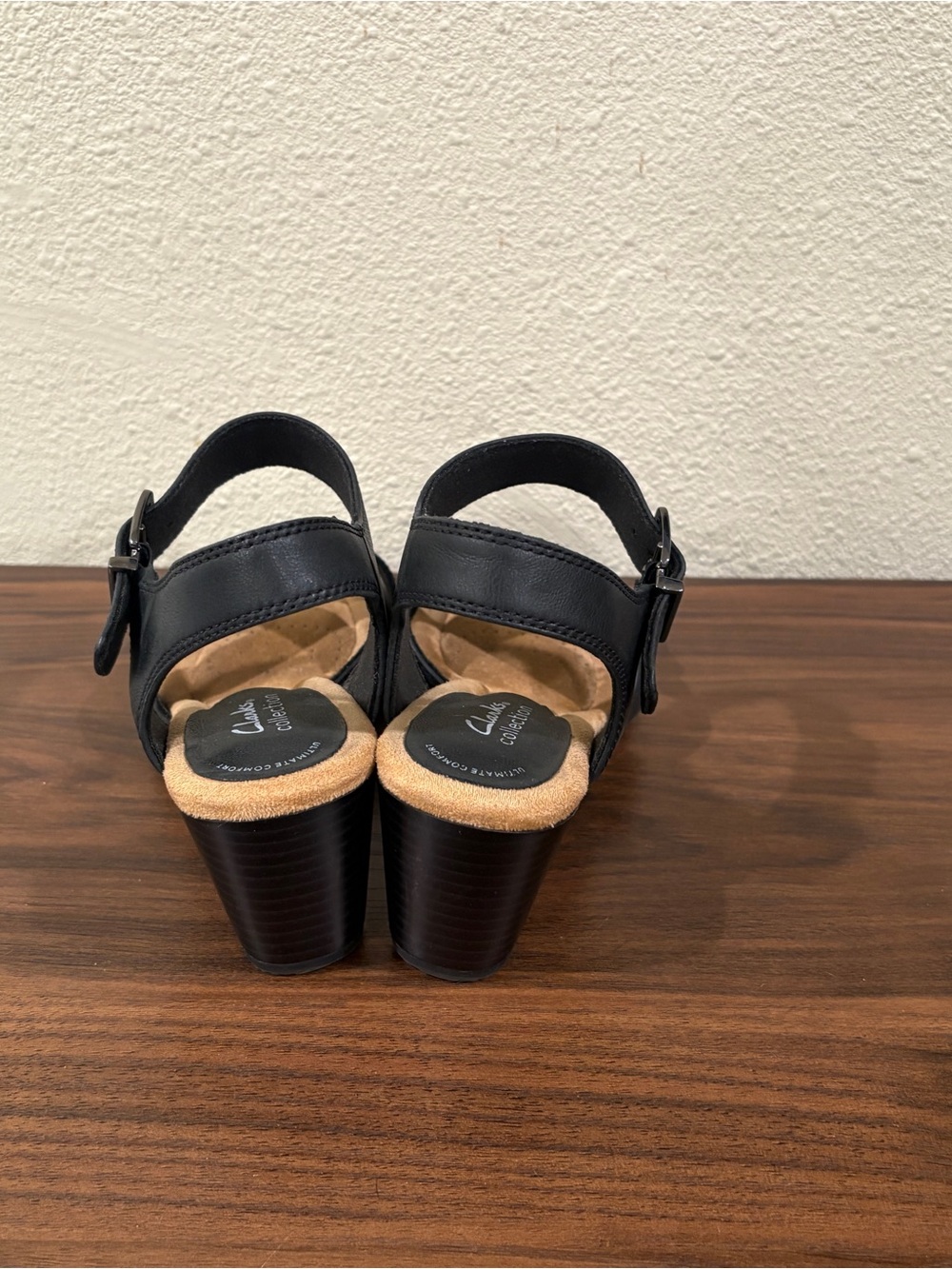 Black Leather Crisscross Wedge Sandals - Women's Comfort Heels - Picture 3 of 6